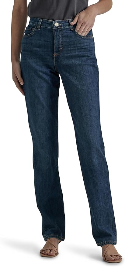 Classic straight blue jeans for red top pairing
