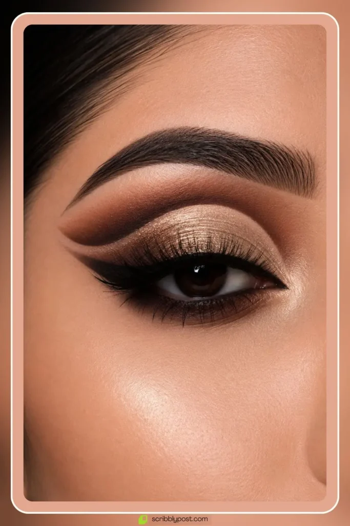 Cut crease eye makeup with sharp defined crease line