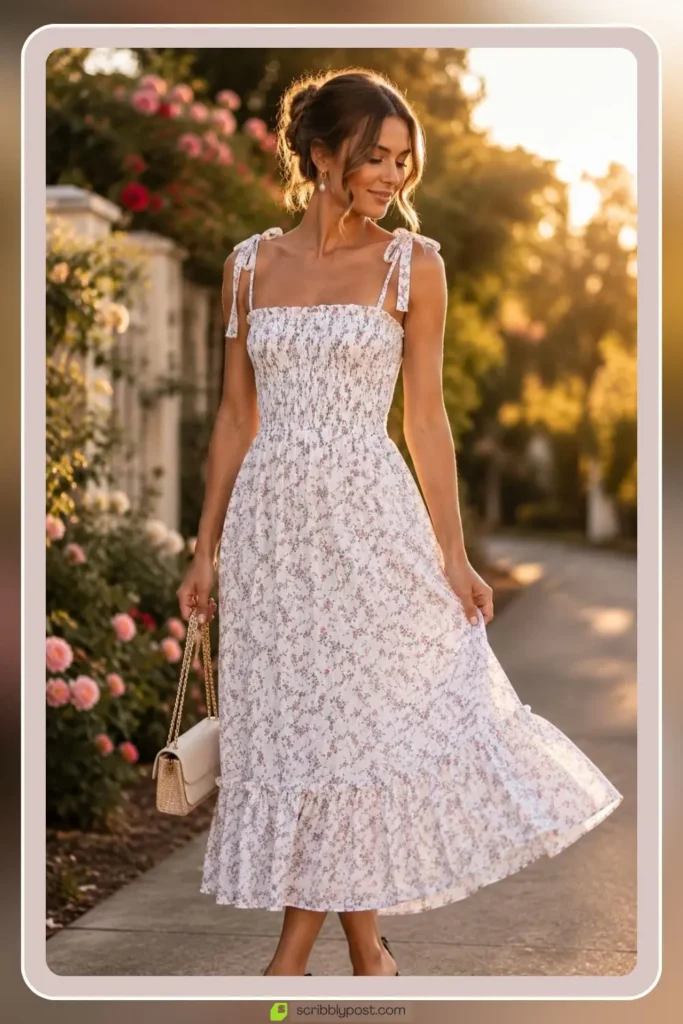 Cute floral dress with sweet details for date outfit