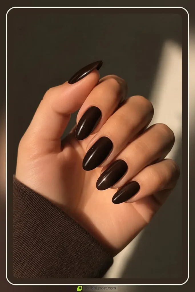 Dark espresso brown nails near black depth