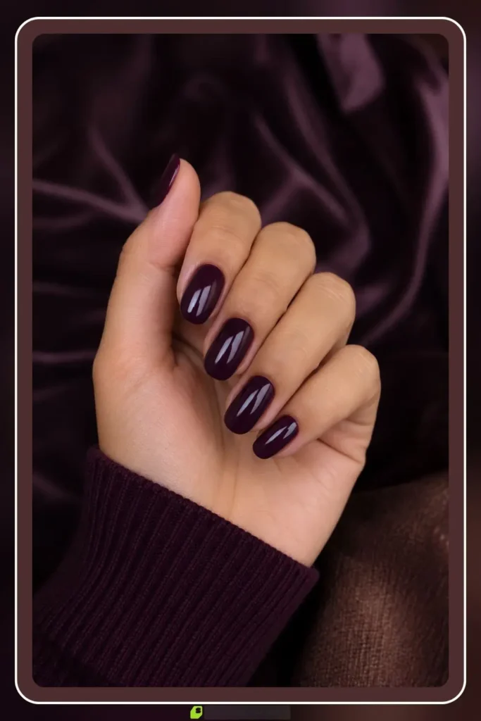 Dark purple nails in deep plum glossy solid
