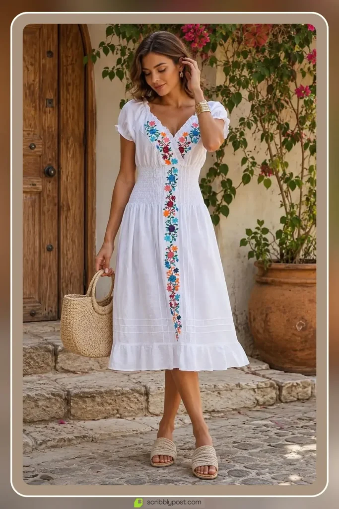 White Summer Dresses Worth Buying: 16 Styles for the LWD Era of 2026 29 Embroidered white cotton dress with artisanal detail