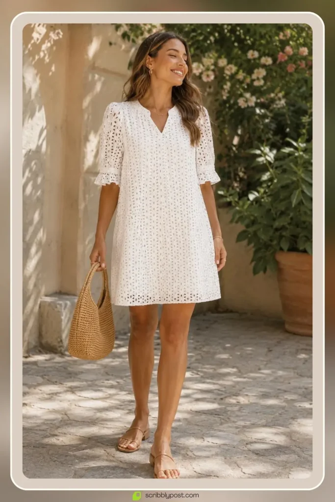 White Summer Dresses Worth Buying: 16 Styles for the LWD Era of 2026 9 White eyelet lace trim mini dress with airy detail