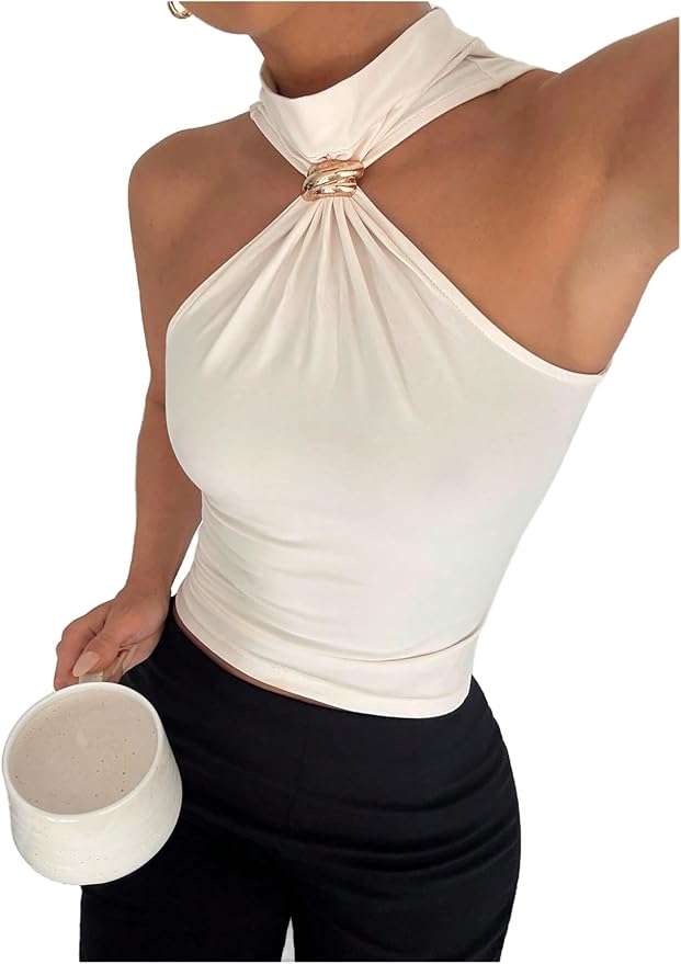 Women fitted evening top for floral wide leg pants outfit