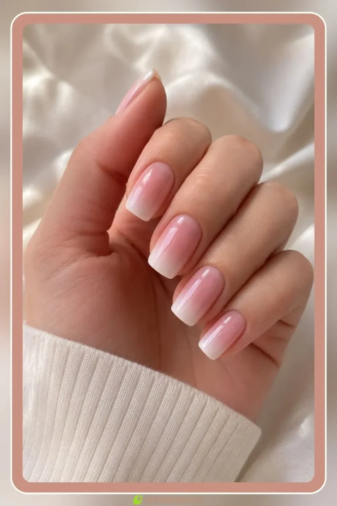 Sheer pink base fading to white tip french ombre nails for weddings