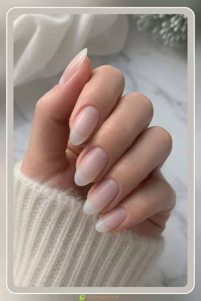 milky semi sheer frosted glass nails winter glazed glass nails clean sheer finish