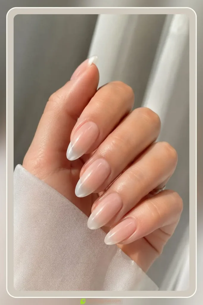 Sheer base with milky tip glass french nails for weddings