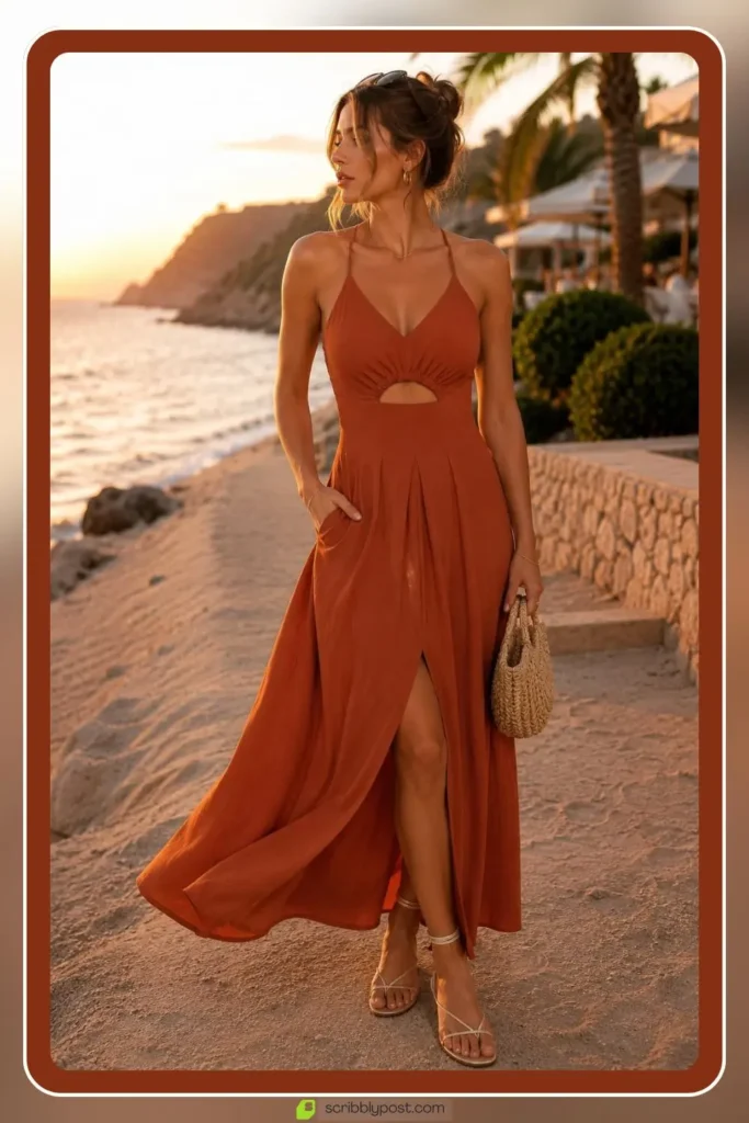 Golden hour vacation outfit styled for photos