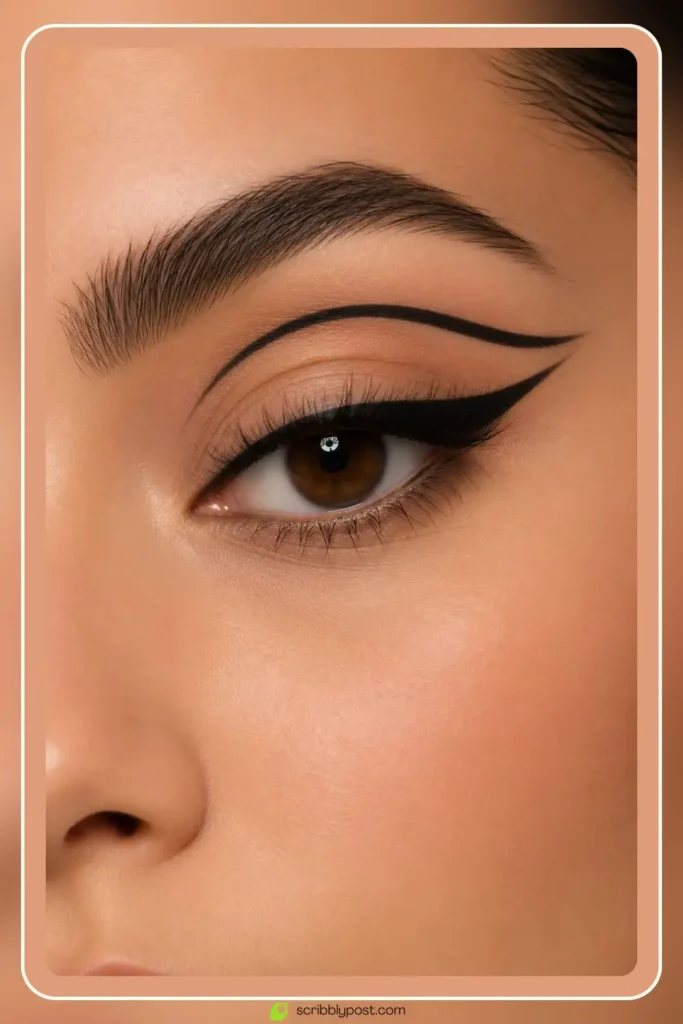 Graphic floating eyeliner above the crease in bold line