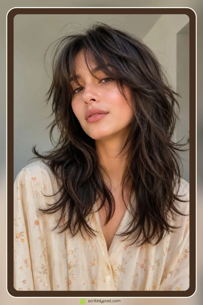 Grown out wolf cut shag with relaxed lived-in layers