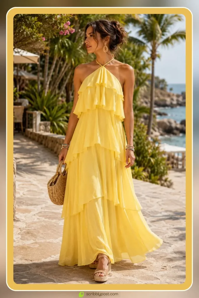 Halter neck sun maxi dress with open back