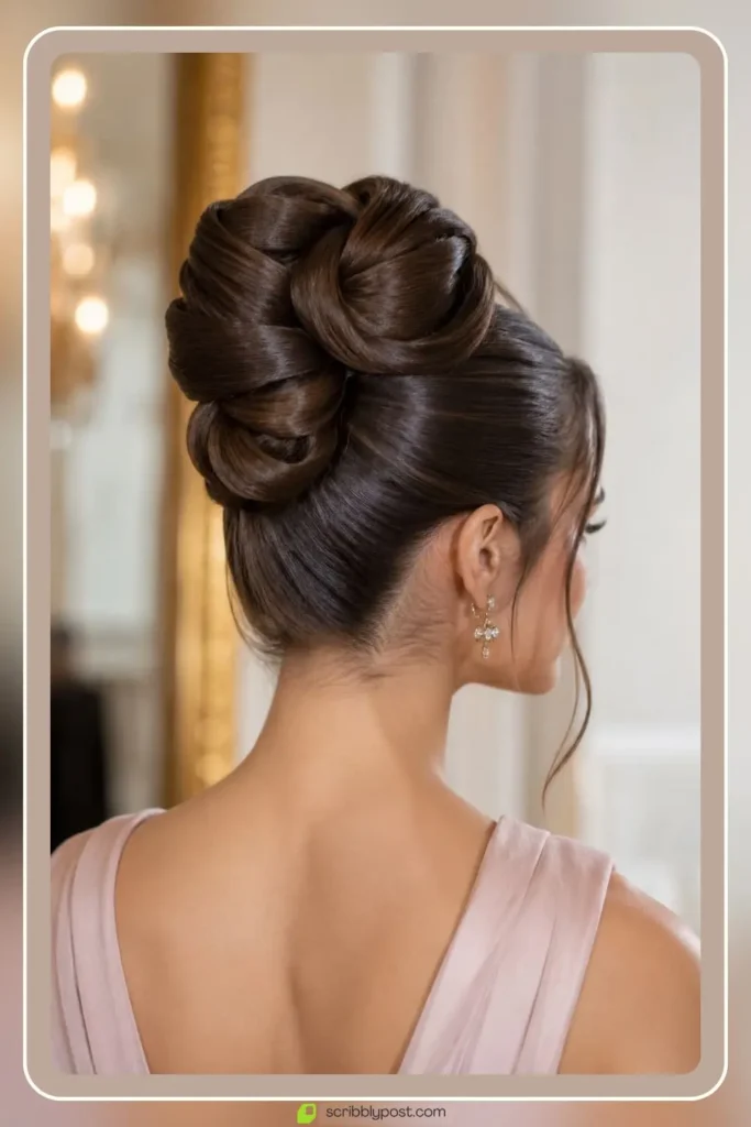 High fashion sculptural bun hairstyle with architectural shape
