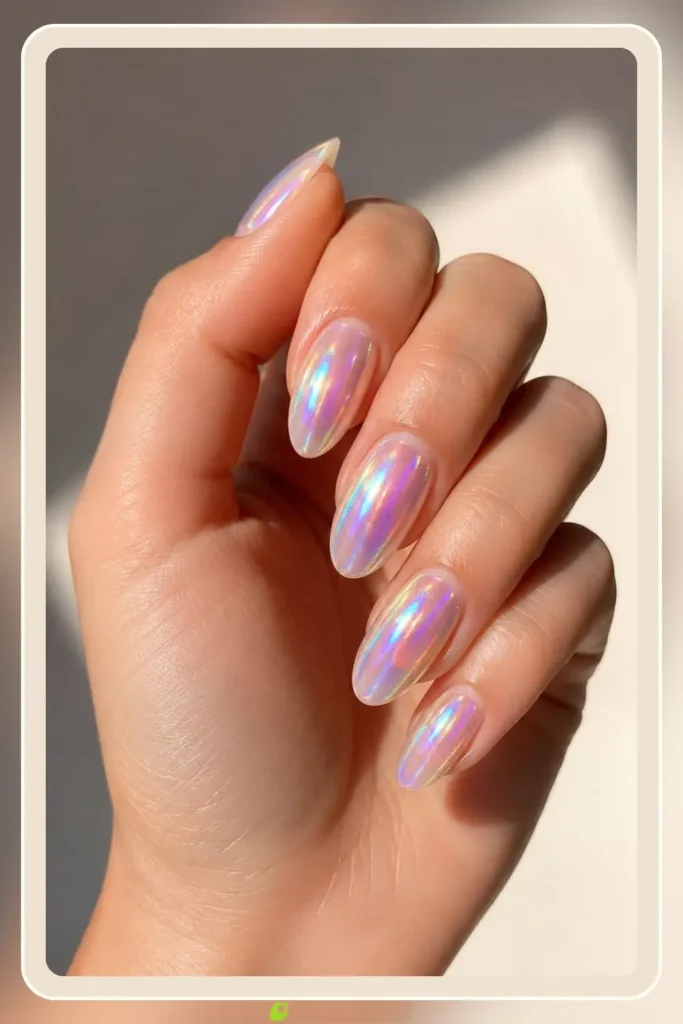Prismatic rainbow shift holographic glass nails for parties