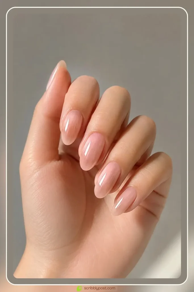 Japanese jelly nails with sheer gloss and glassy precision finish