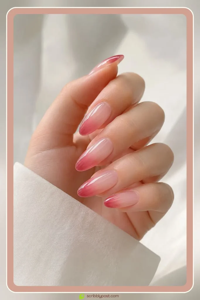 Korean jelly nails with syrup gradient deepening at the tips