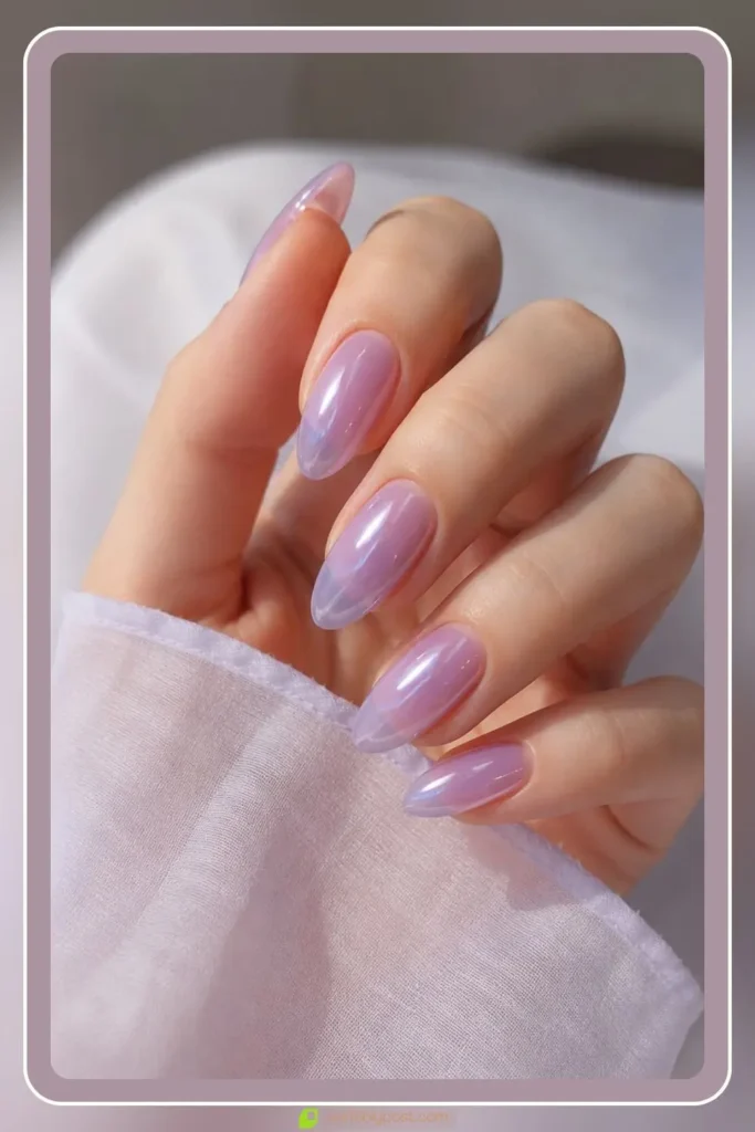 Pale sheer jelly lavender glass nails for spring