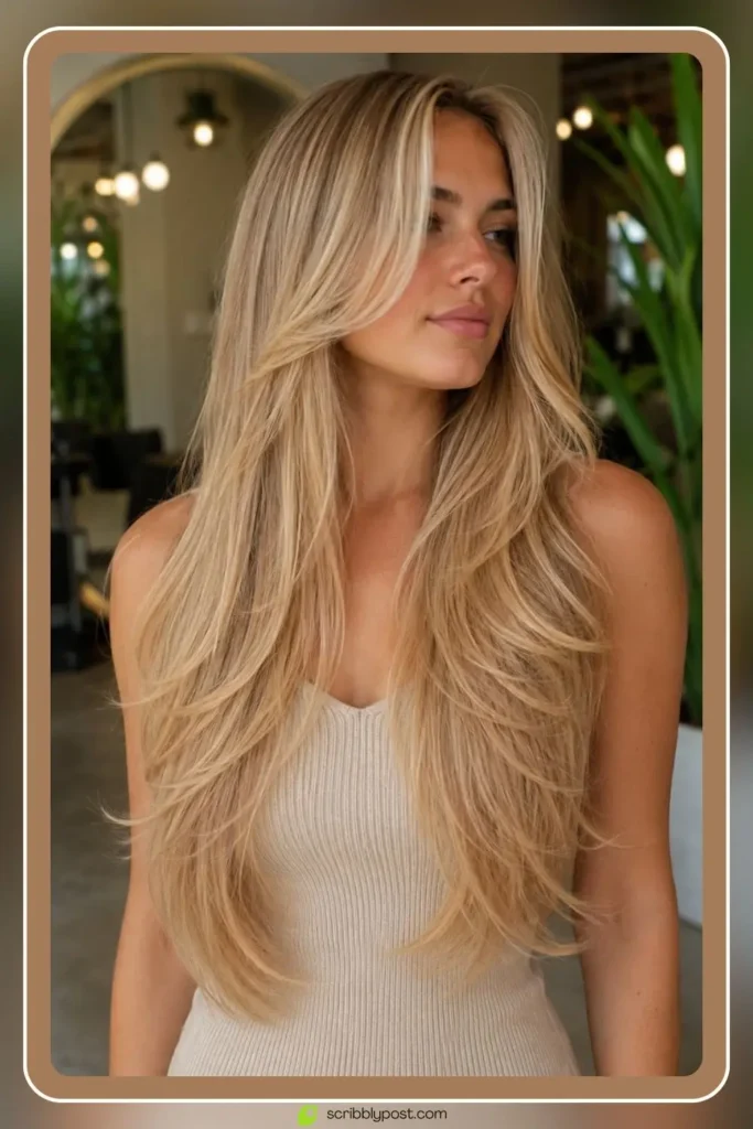 Long blonde hair styles with flowing waist length layers