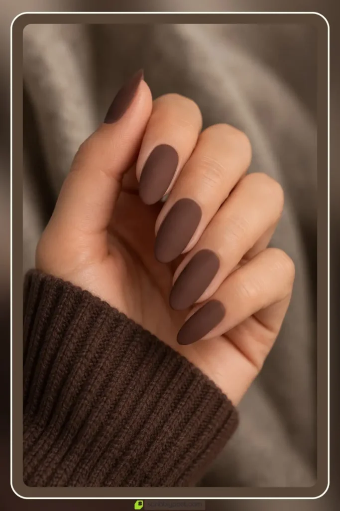 Matte mocha brown nails with suede soft finish