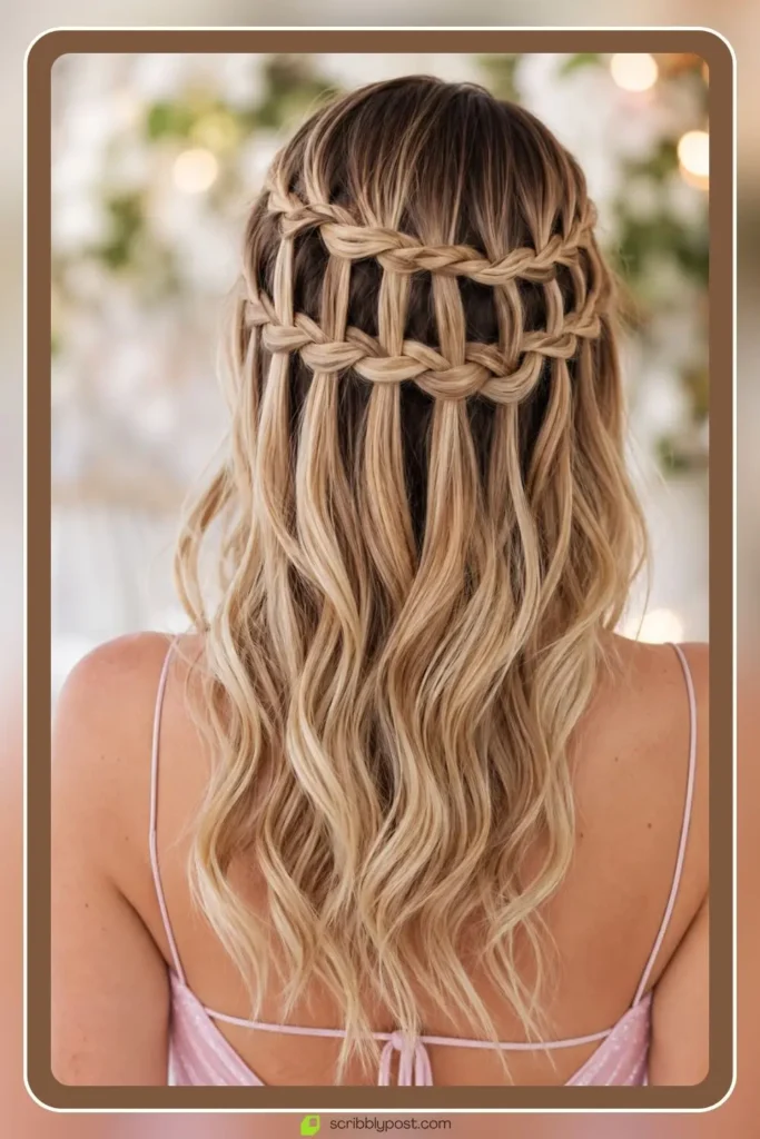 Mermaid waterfall braid with layered double cascade