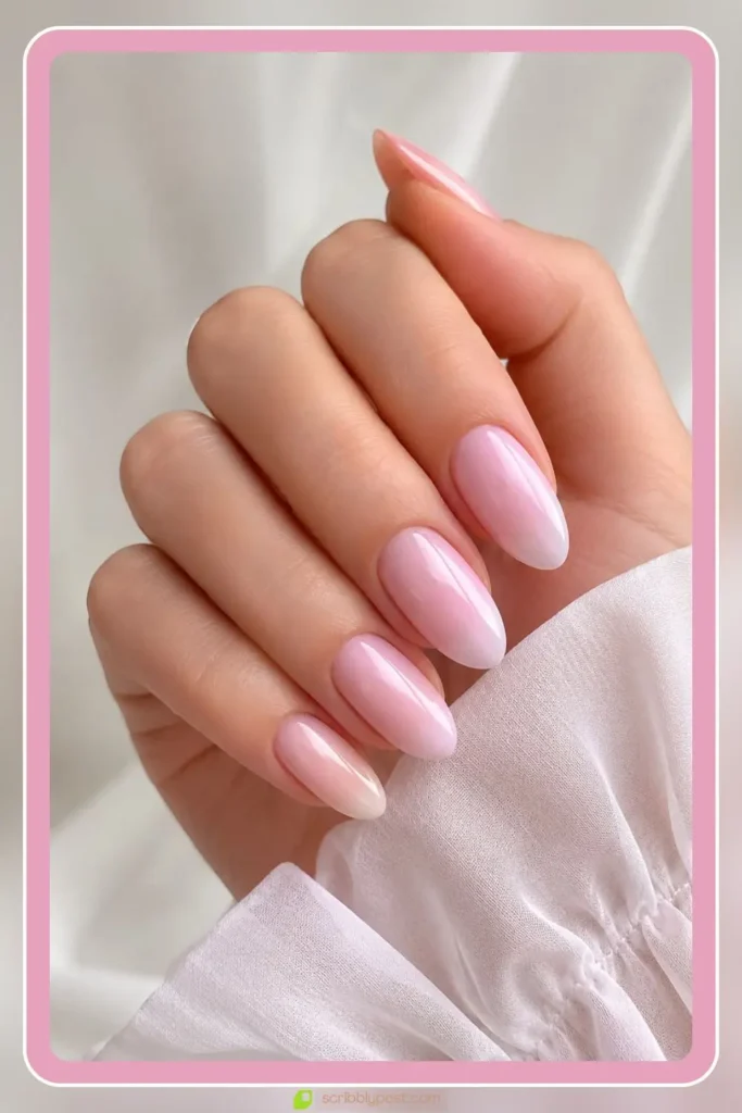 Milky pink nails with creamy strawberry milk finish