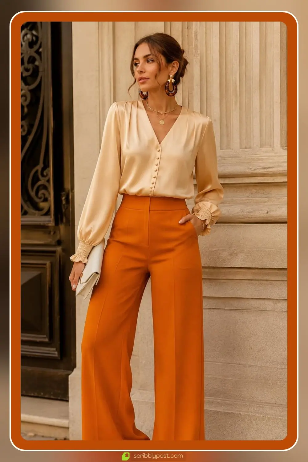 Monochrome orange outfit mixing shades head to toe
