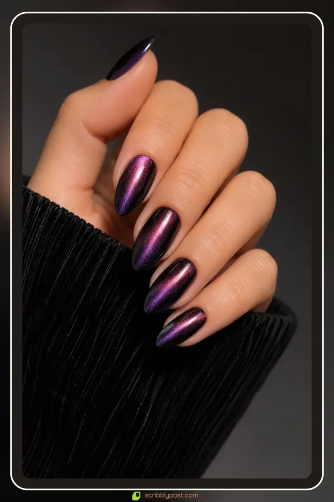 Magnetic gradient with shifting light streak ombre cat eye nails for night out