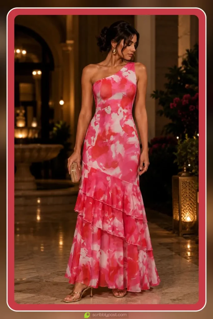 One shoulder maxi dress in elegant event style