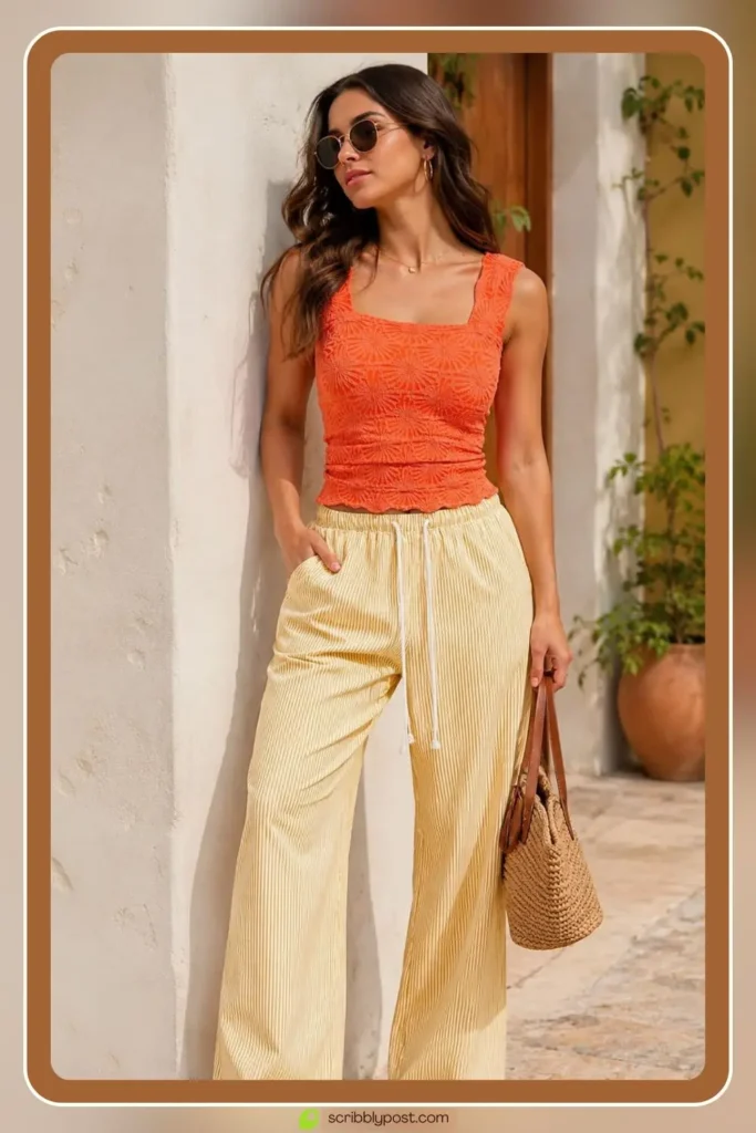 Orange and yellow citrus color pairing outfit