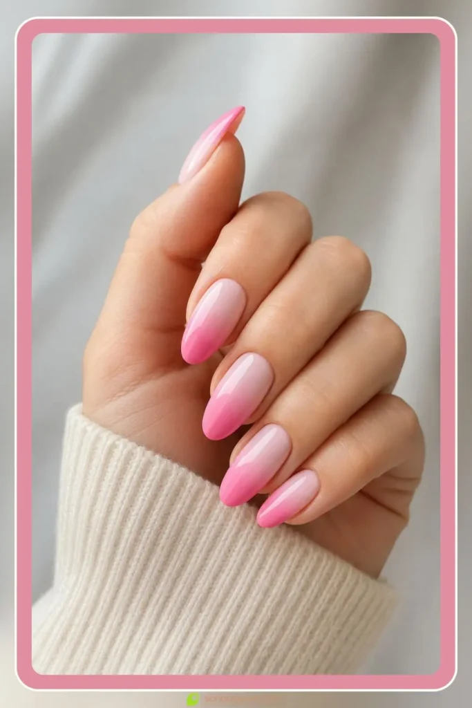 Light pink to deep pink gradient pink ombre nails for everyday