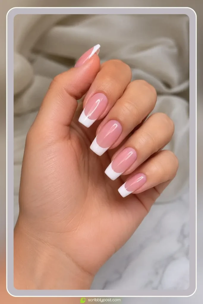 Pink and white nails in classic salon sculpted style