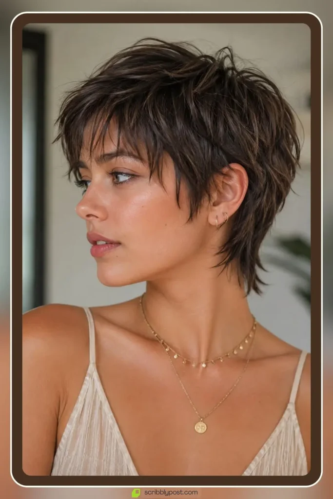 Pixie wolf cut hybrid with cropped shaggy texture