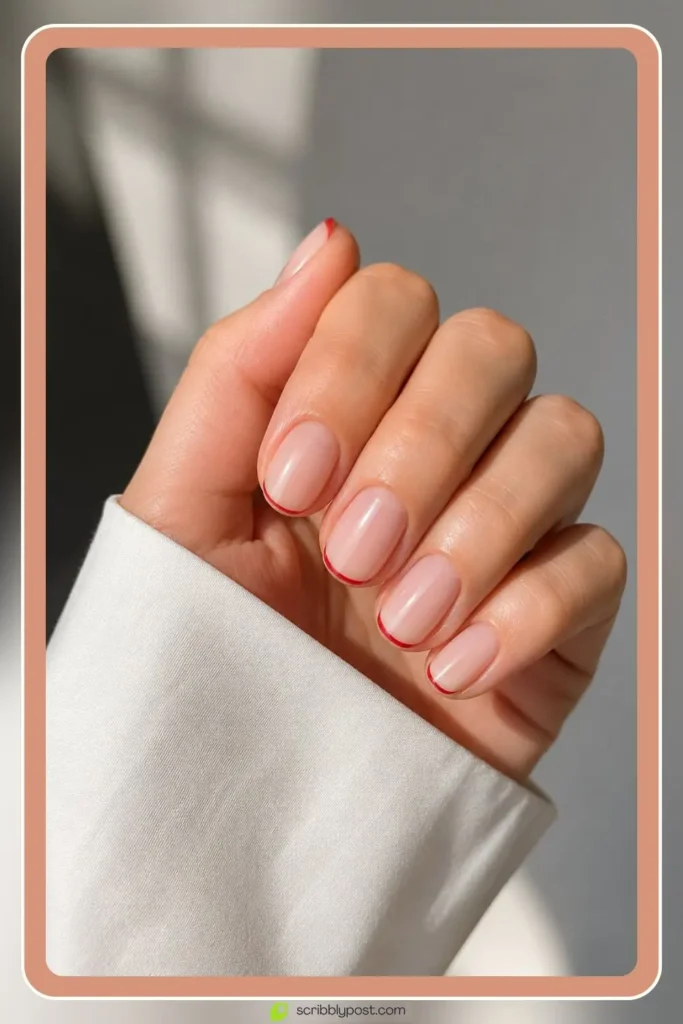 Red Nails for Every Plan: 16 Sets Sorted by the Occasion in 2026 41 Red tip nails with whisper thin micro french line