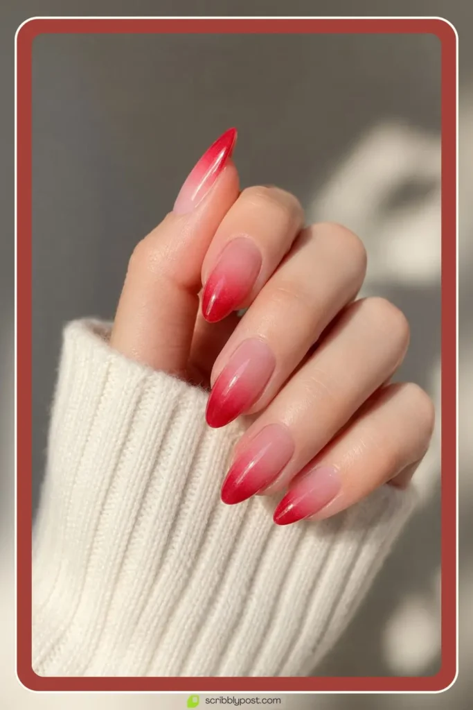 Red Nails for Every Plan: 16 Sets Sorted by the Occasion in 2026 13 Red ombre nails fading from crimson tips to sheer pink