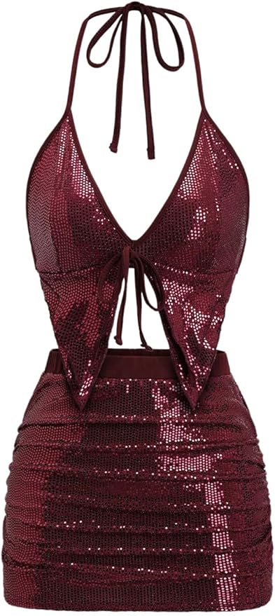 Red sequin co-ord set for party outfit