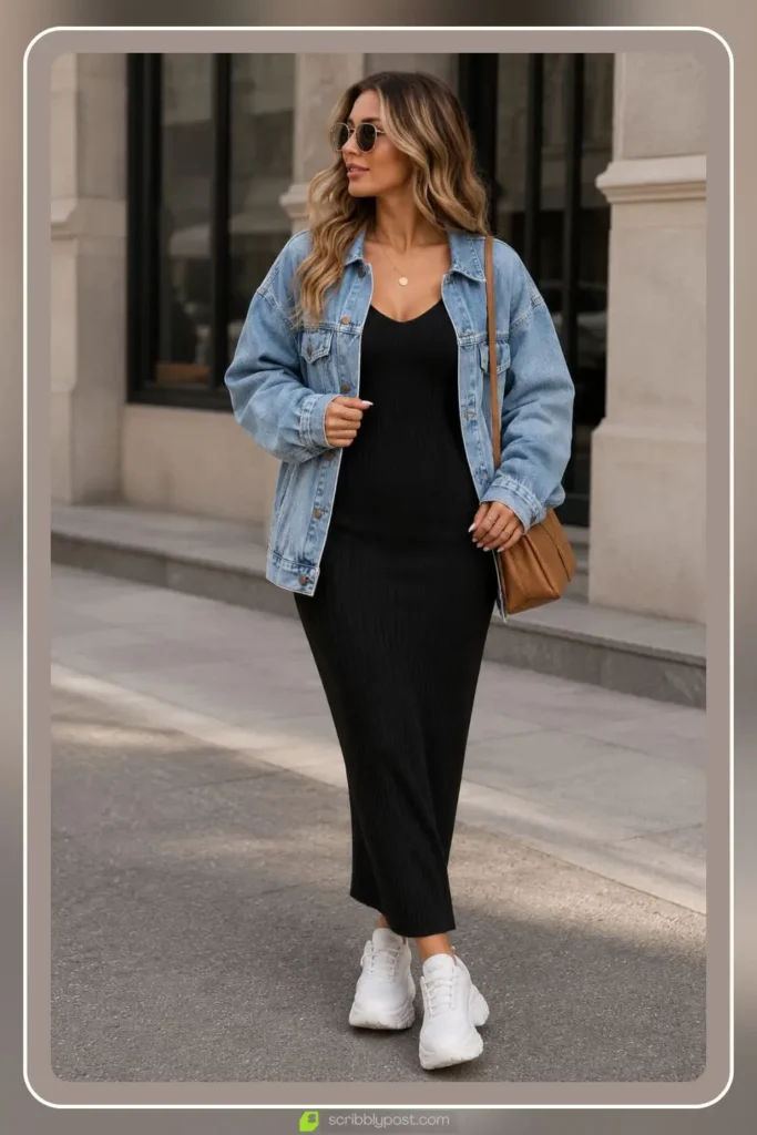 Ribbed knit maxi dress in fitted casual style