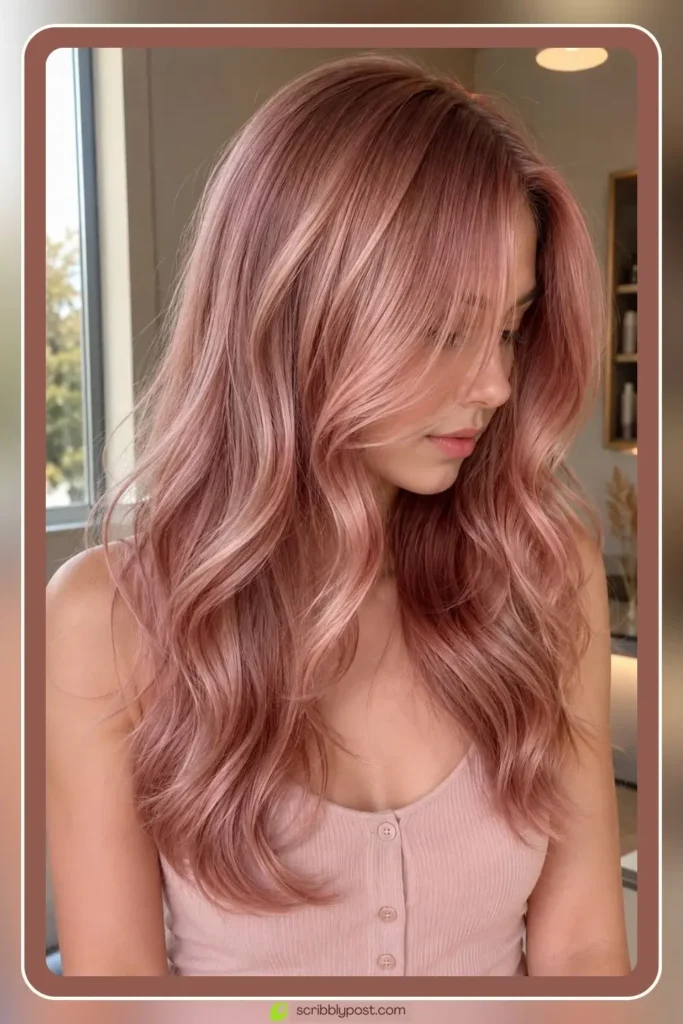 Rose gold hair tint with metallic pink shine