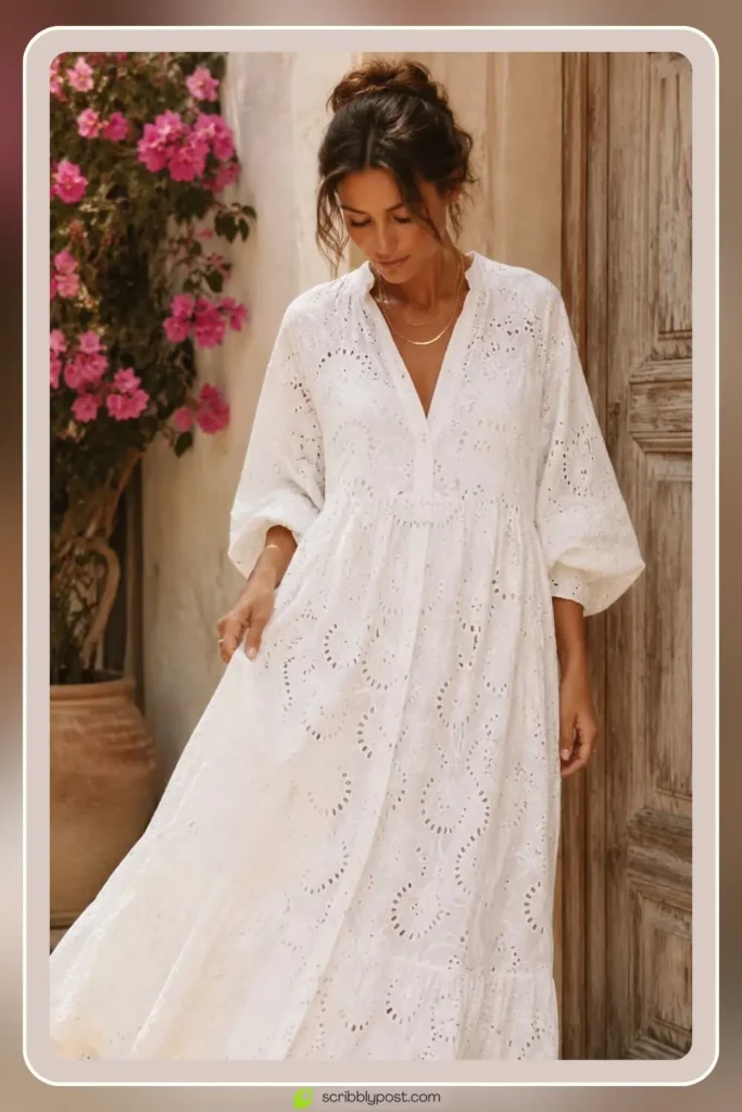 White Summer Dresses Worth Buying: 16 Styles for the LWD Era of 2026 25 Ruffled boho white dress with romantic flowing silhouette