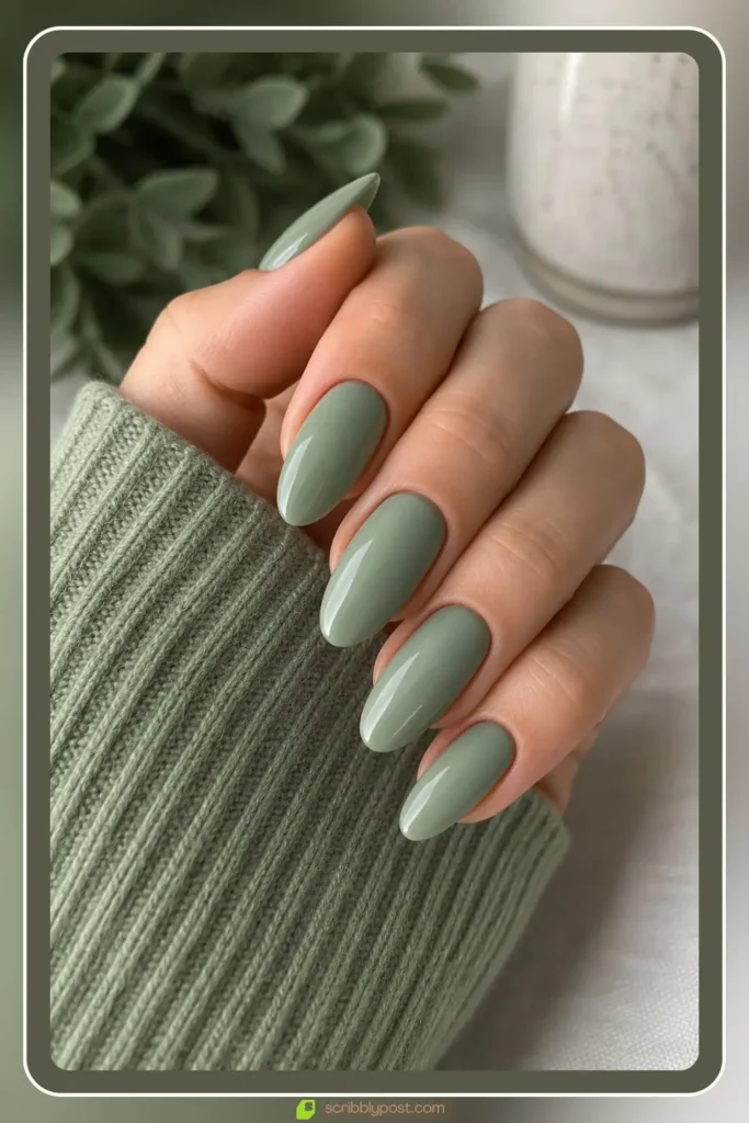 Sage green dip powder nails with smooth durable finish