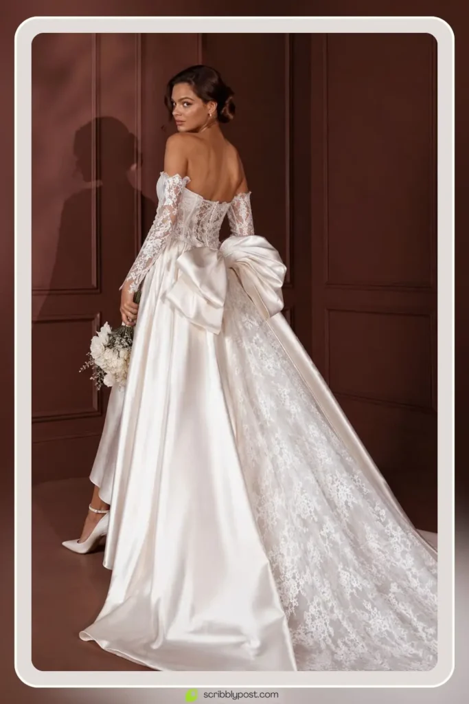 Satin wedding dress with oversized bow back detail