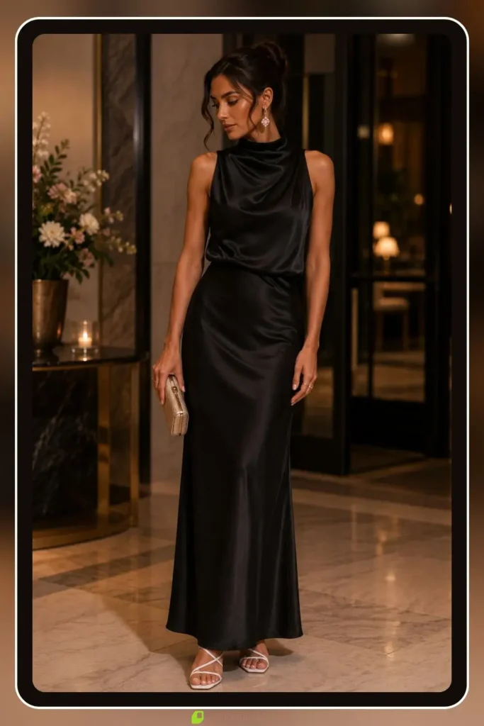 Satin slip maxi dress in formal evening style