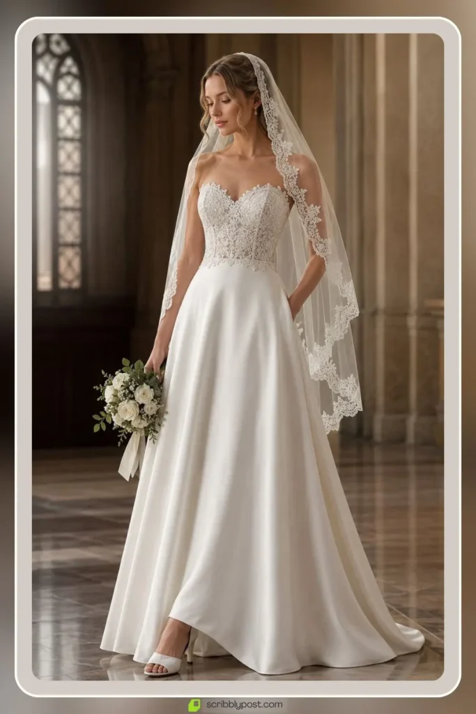 Satin wedding dress with lace bodice combination
