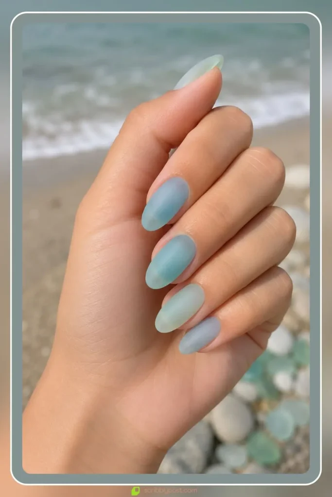 frosted aqua mint sea glass nails for summer glass nail designs coastal sheer finish