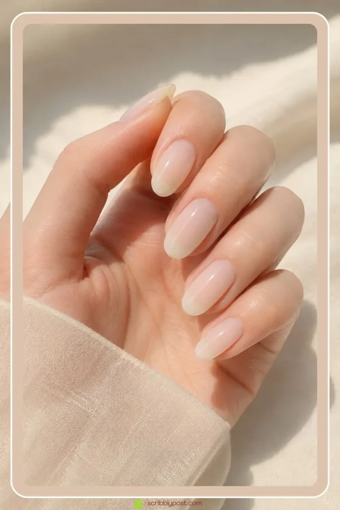 Milky aesthetic Korean jelly nails with soft translucent glow