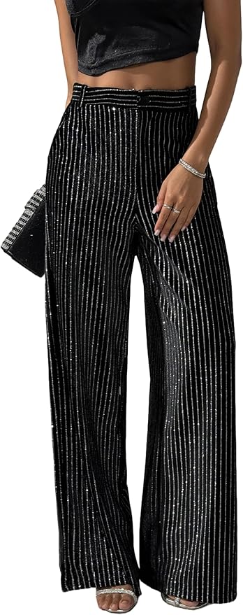 Women sequin striped evening pants for night outfit