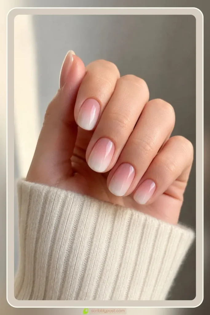Compact single shade fade short ombre nails for natural nails
