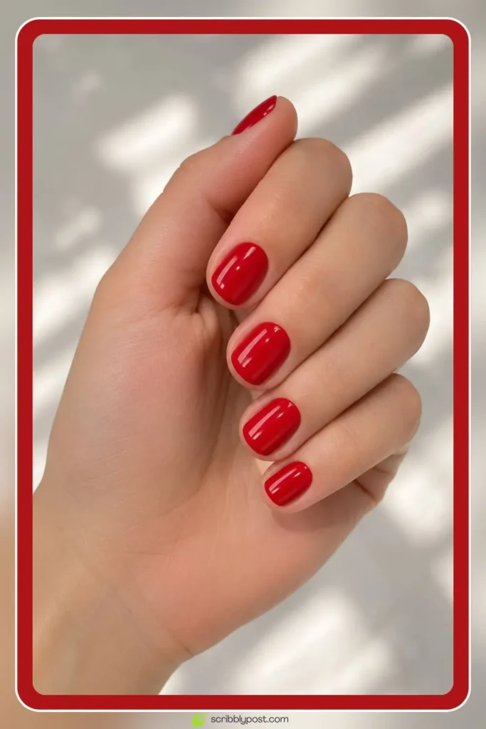Red Nails for Every Plan: 16 Sets Sorted by the Occasion in 2026 29 Short red nails in classic solid on natural length