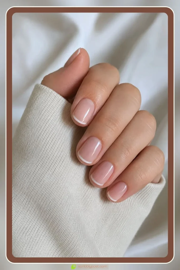 Single shade micro-French tip on short nails, Short Simple Nail Designs, tidy low maintenance manicure