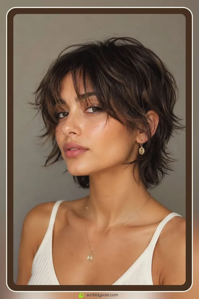 Short wolf cut hairstyles with chin length choppy layers