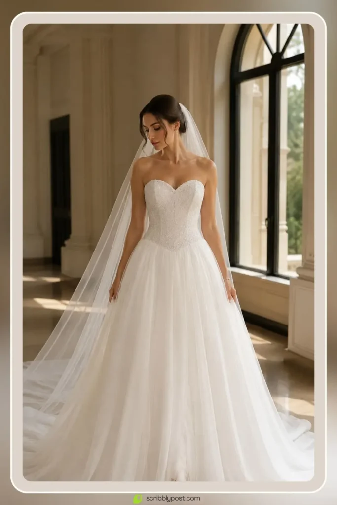 Silk A-line wedding dress with soft flowing skirt