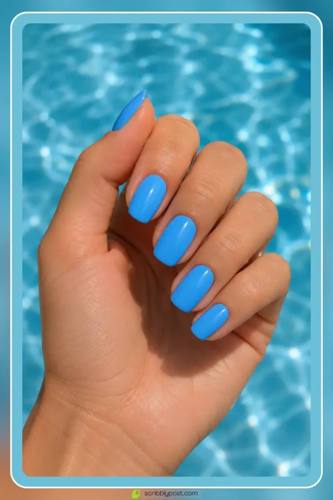 Sky blue nails in bright clear glossy solid